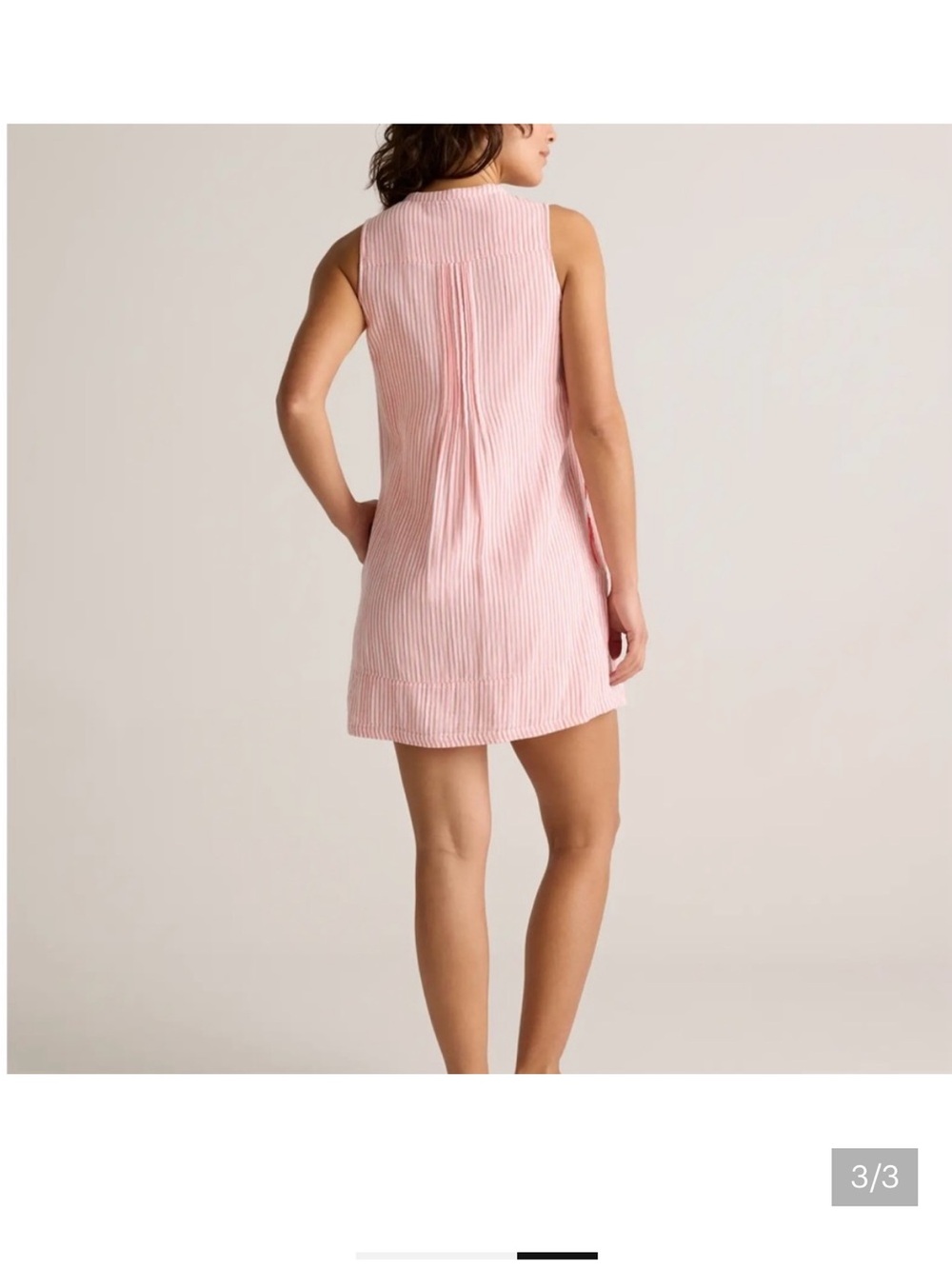 Quince Sleeveless Summer Pink Stripe Pleated Button-Front 💯 Organic Cotton Dress - Picture 3 of 7